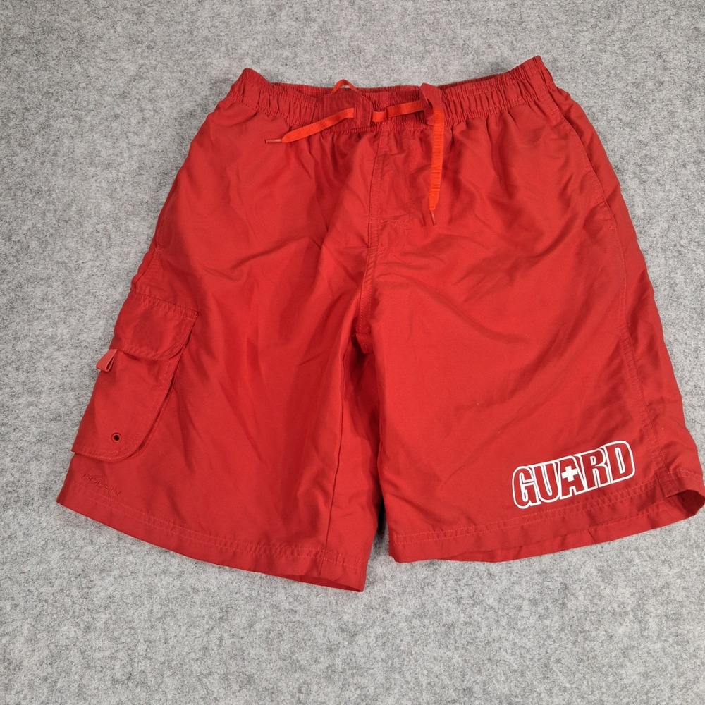 Dolfin Lifeguard Board Short Men Medium Red Cargo Pocket Swim Trunks Mesh Lining
